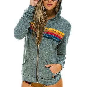 Aviator nation 5 Stripe Zip Hoodie in grey. Size small.